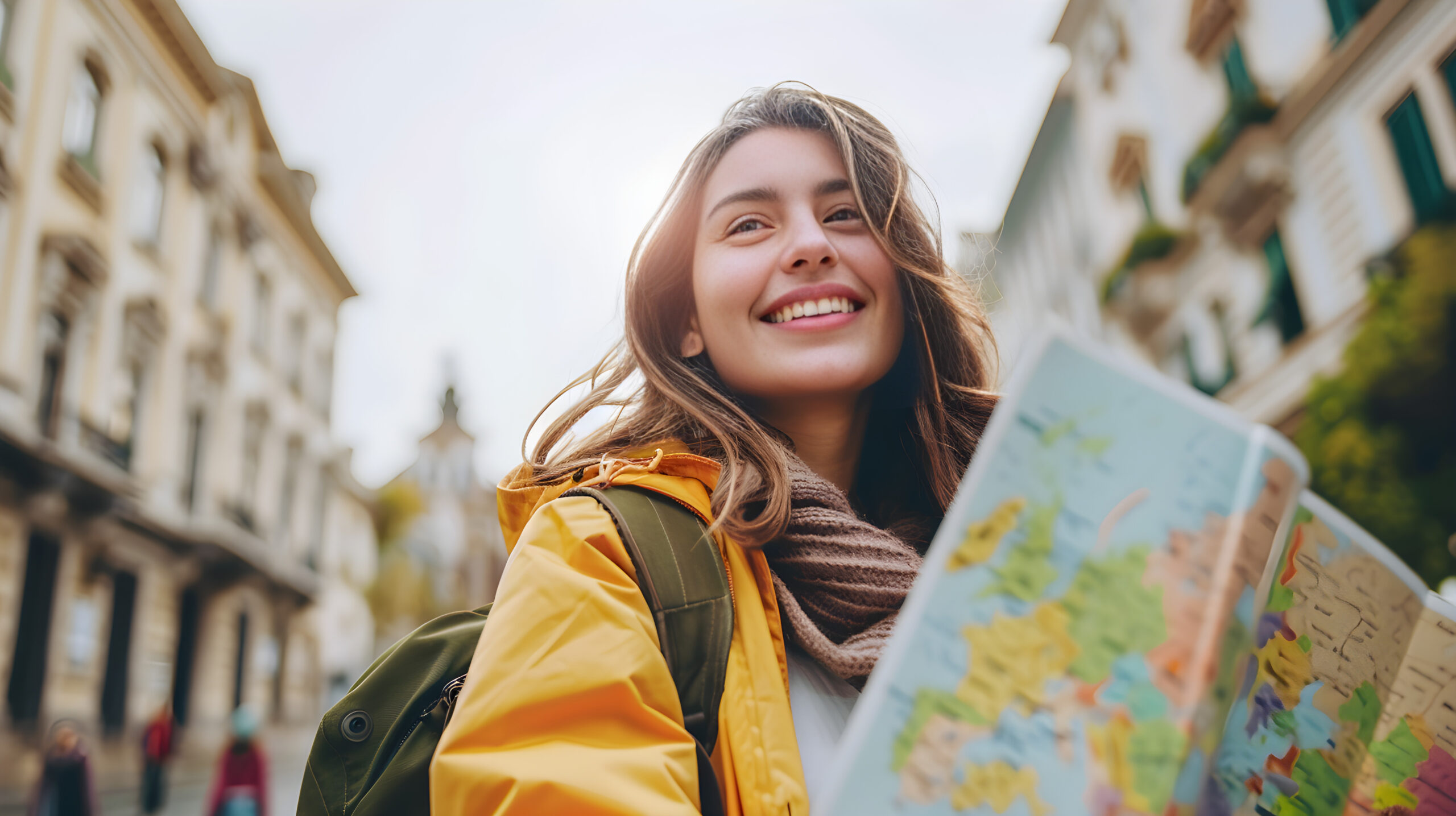 "Enthusiastic college student exploring new cultures and languages in study abroad program"